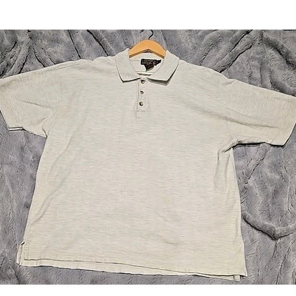 Eddie Bauer Mens Gray Cotton Short Sleeve Polo Shirt Herringbone Canada Made‎ XL